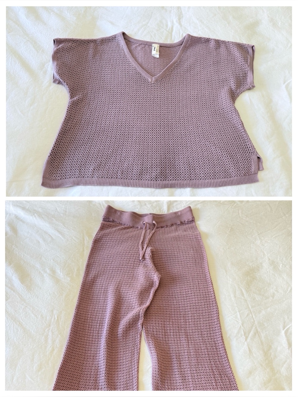 Pact | Women Small | 2 Pc Top & Pant Set | Lavender Haze Beachside Crochet Knit